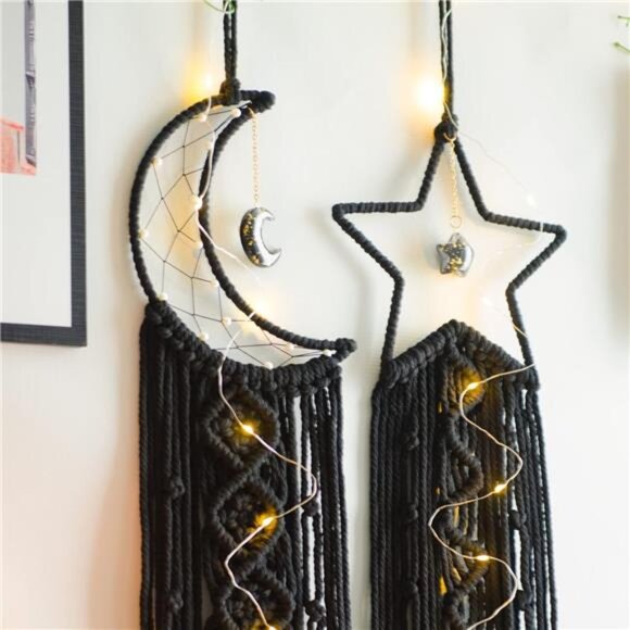 Star Moon Macrame Wall Pediments, Star Moon Dream Catcher, Boho Decor - Picture 10 of 14